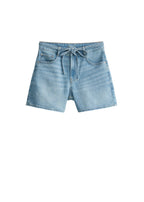 Women's Denim Shorts with Box Pleats and Rolled Cuffs