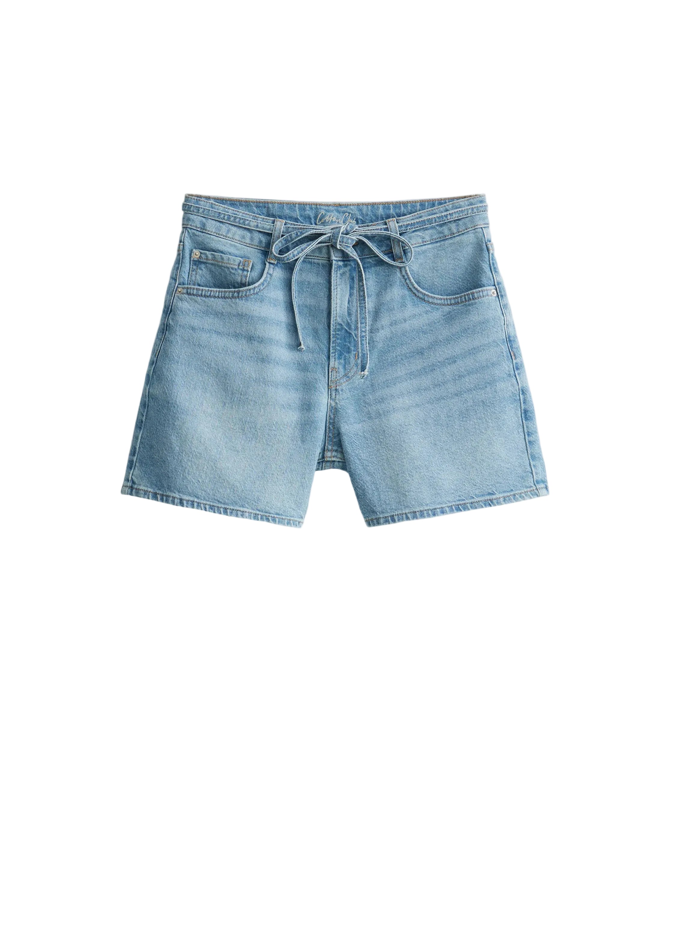 Women's Denim Shorts with Box Pleats and Rolled Cuffs
