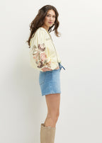Women's Denim Shorts with Box Pleats and Rolled Cuffs