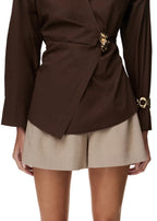 Women's Shorts with Wide Snap Waistband and Straight Cut