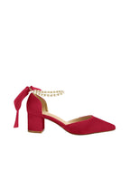 Women's Stiletto Heels with Pointed Toes and Bow with Pearl Details on a Wide Heel