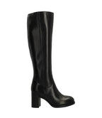 Women's high boots with a wide heel and smooth shaft