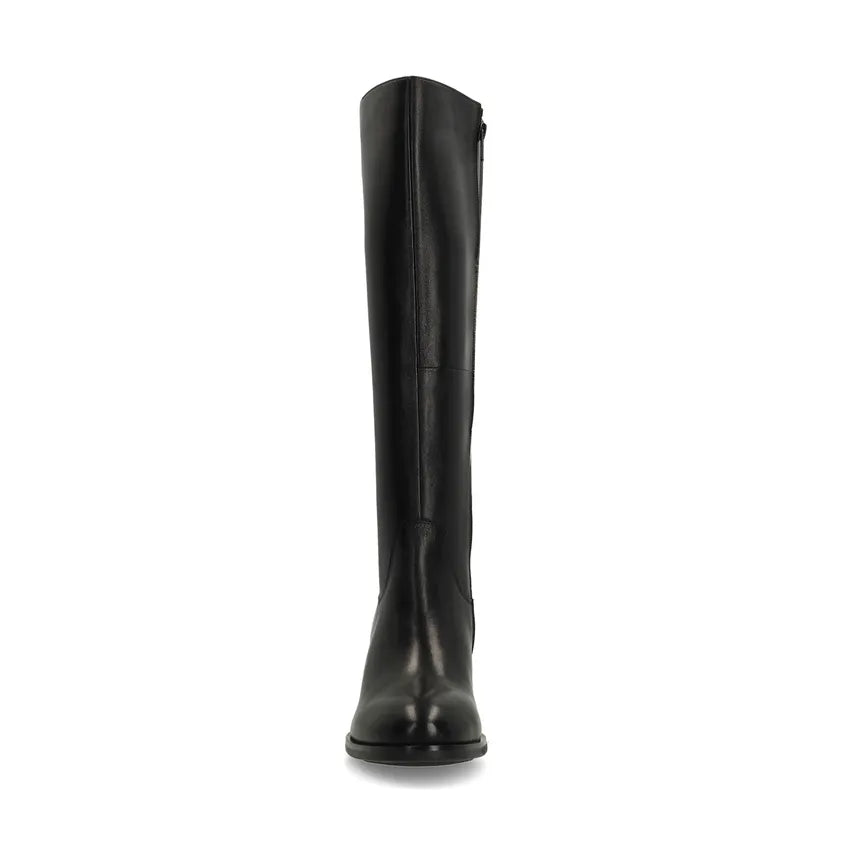 Women's high boots with a wide heel and smooth shaft