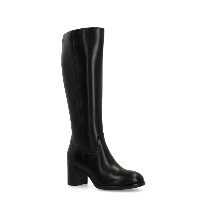 Women's high boots with a wide heel and smooth shaft