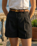 Women's high-waisted shorts with double pleats