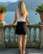 Women's high-waisted shorts with double pleats