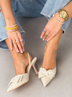 Women's Slingback Stiletto Heels with Pointed Toes and Decorative Bow