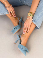 Women's Slingback Stiletto Heels with Pointed Toes and Decorative Bow