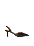 Women's high heels with an open heel, pointed toe, and side cutout