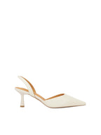 Women's high heels with an open heel, pointed toe, and side cutout