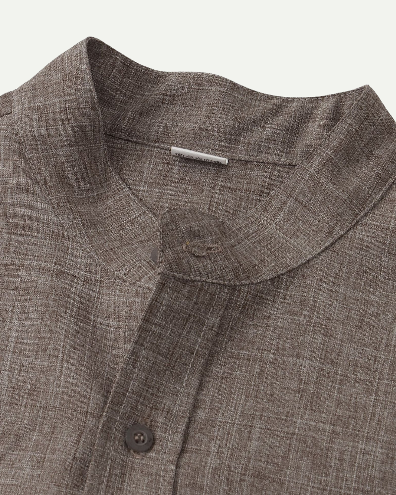 Men's shirt with short sleeves and a stand collar with a chest pocket
