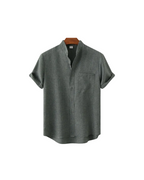 Men's shirt with short sleeves and a stand collar with a chest pocket