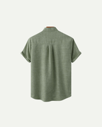 Men's shirt with short sleeves and a stand collar with a chest pocket