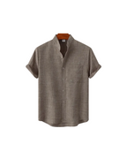 Men's shirt with short sleeves and a stand collar with a chest pocket