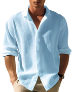 Men's shirt made of waffle fabric with an open collar and long sleeves