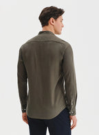 Men's shirt with a stand collar and long sleeves with buttons
