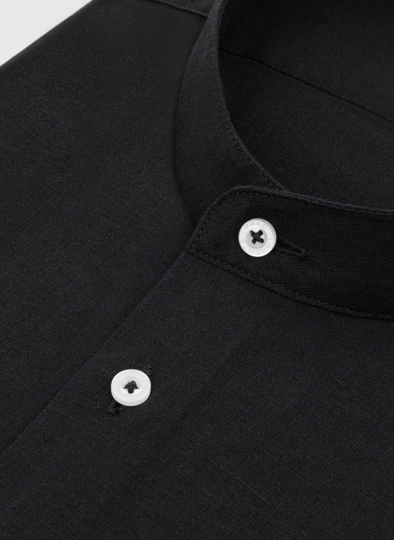 Men's shirt with a stand collar and long sleeves with buttons