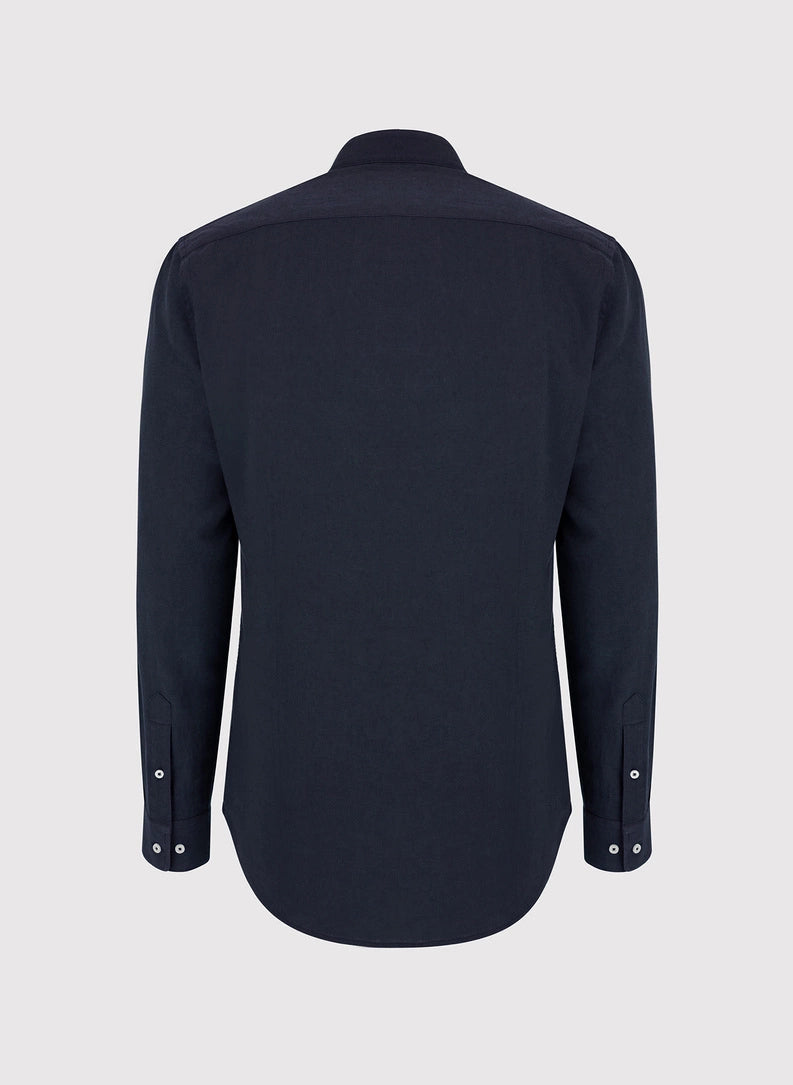 Men's shirt with a stand collar and long sleeves with buttons