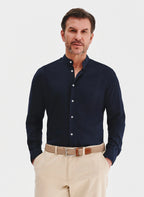 Men's shirt with a stand collar and long sleeves with buttons