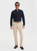 Men's shirt with a stand collar and long sleeves with buttons