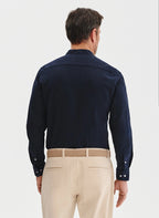 Men's shirt with a stand collar and long sleeves with buttons
