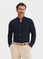 Men's shirt with a stand collar and long sleeves with buttons