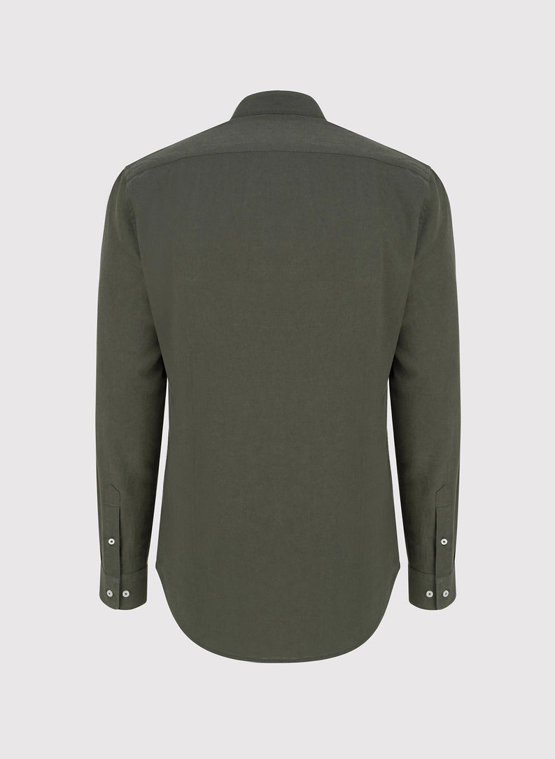Men's shirt with a stand collar and long sleeves with buttons