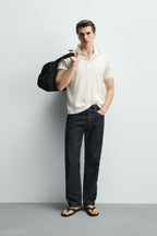 Men's polo shirt made of ribbed knit with a regular fit