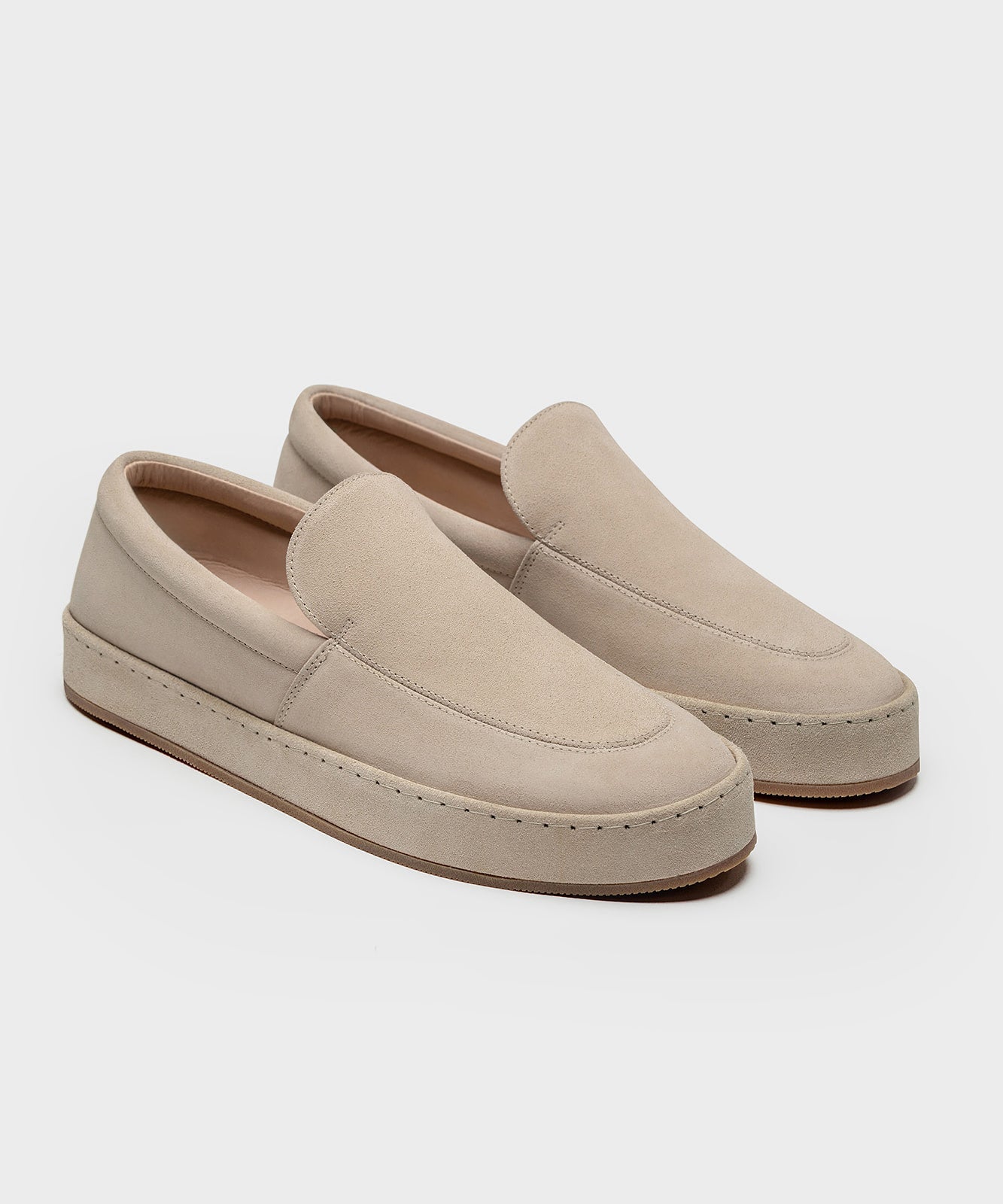 Men's Slip-On Loafers with Suede-Like Texture and Decorative Stitching on the Toe