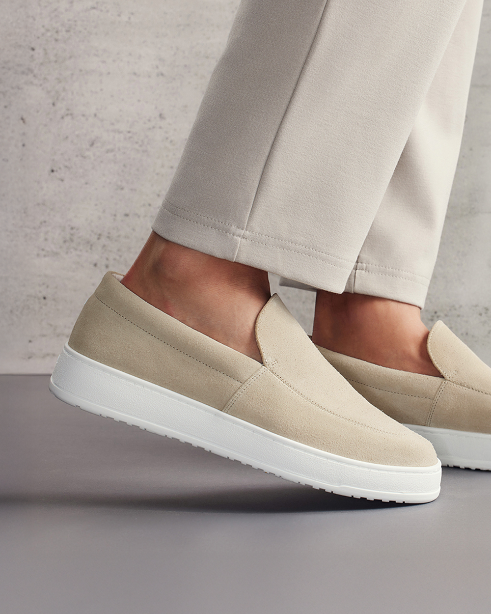 Men's Slip-On Loafers with Suede-Like Texture on Thick Sole