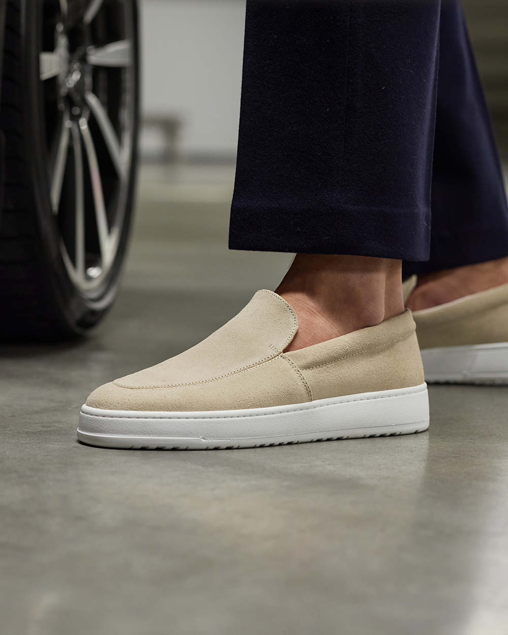 Men's Slip-On Loafers with Suede-Like Texture on Thick Sole
