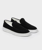 Men's Slip-On Loafers with Smooth Upper on Contrasting White Sole