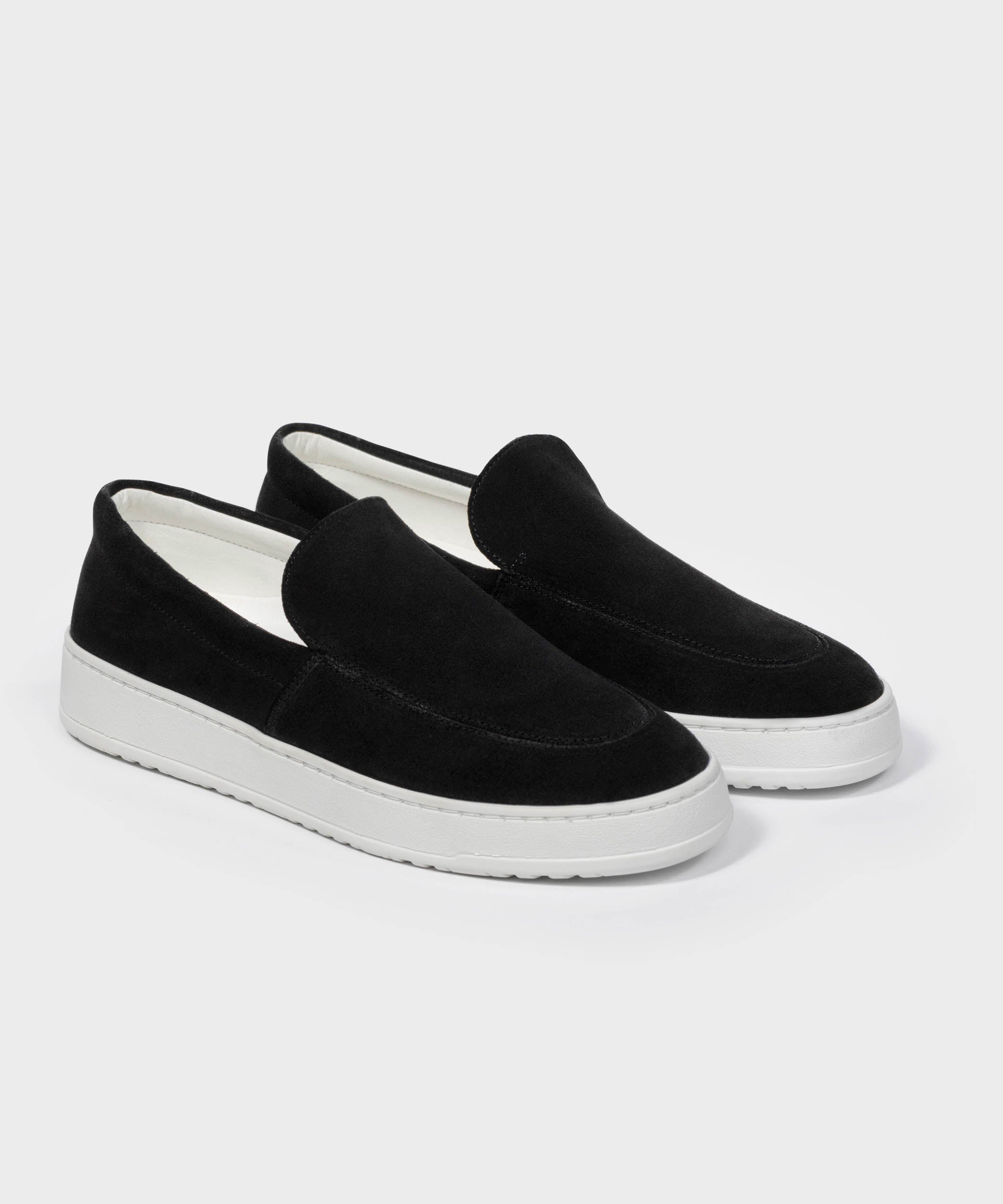 Men's Slip-On Loafers with Smooth Upper on Contrasting White Sole