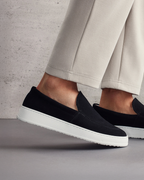 Men's Slip-On Loafers with Smooth Upper on Contrasting White Sole