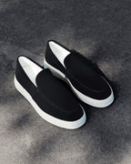 Men's Slip-On Loafers with Smooth Upper on Contrasting White Sole