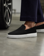 Men's Slip-On Loafers with Smooth Upper on Contrasting White Sole