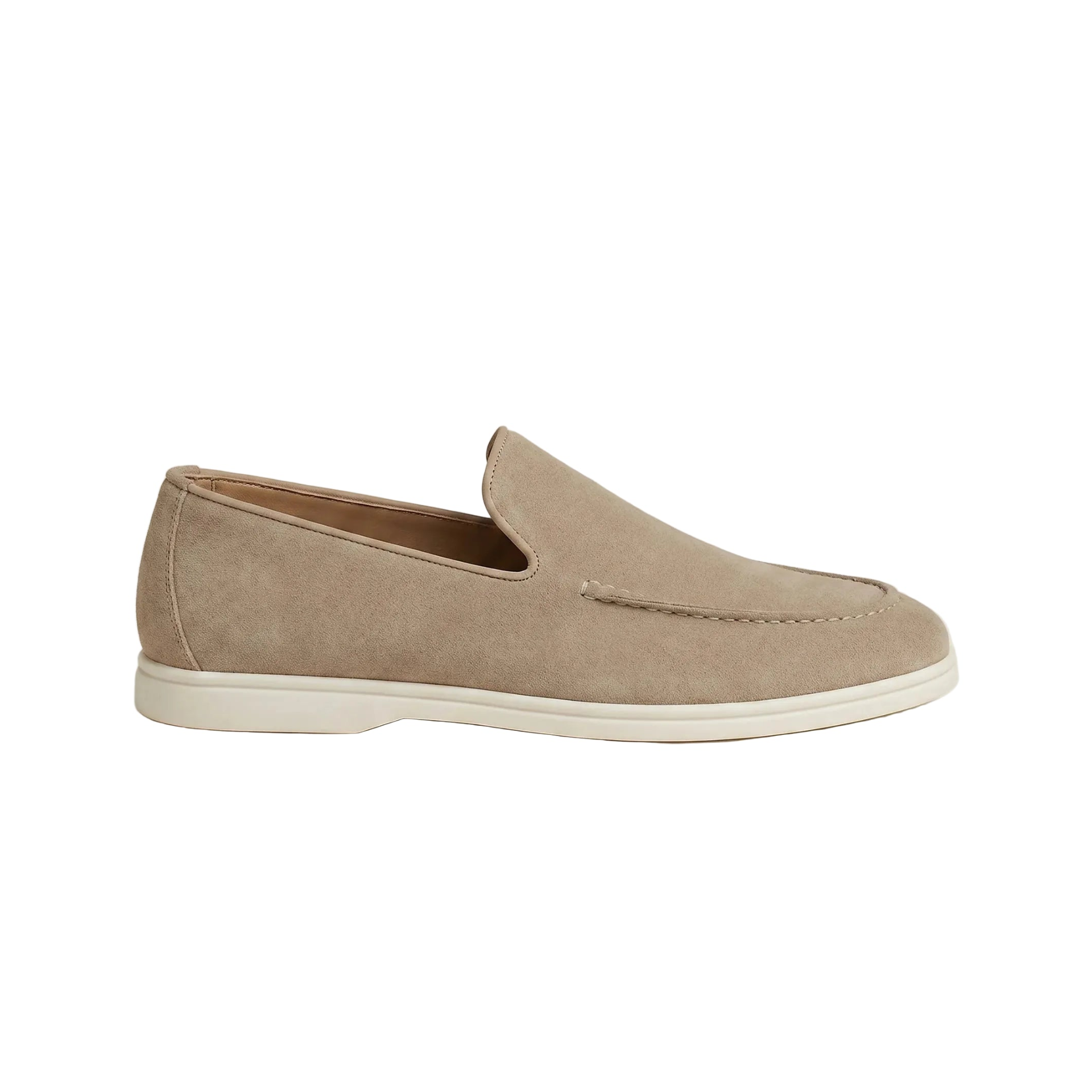 Men's Slip-On Loafers with Smooth Upper on Contrasting White Sole