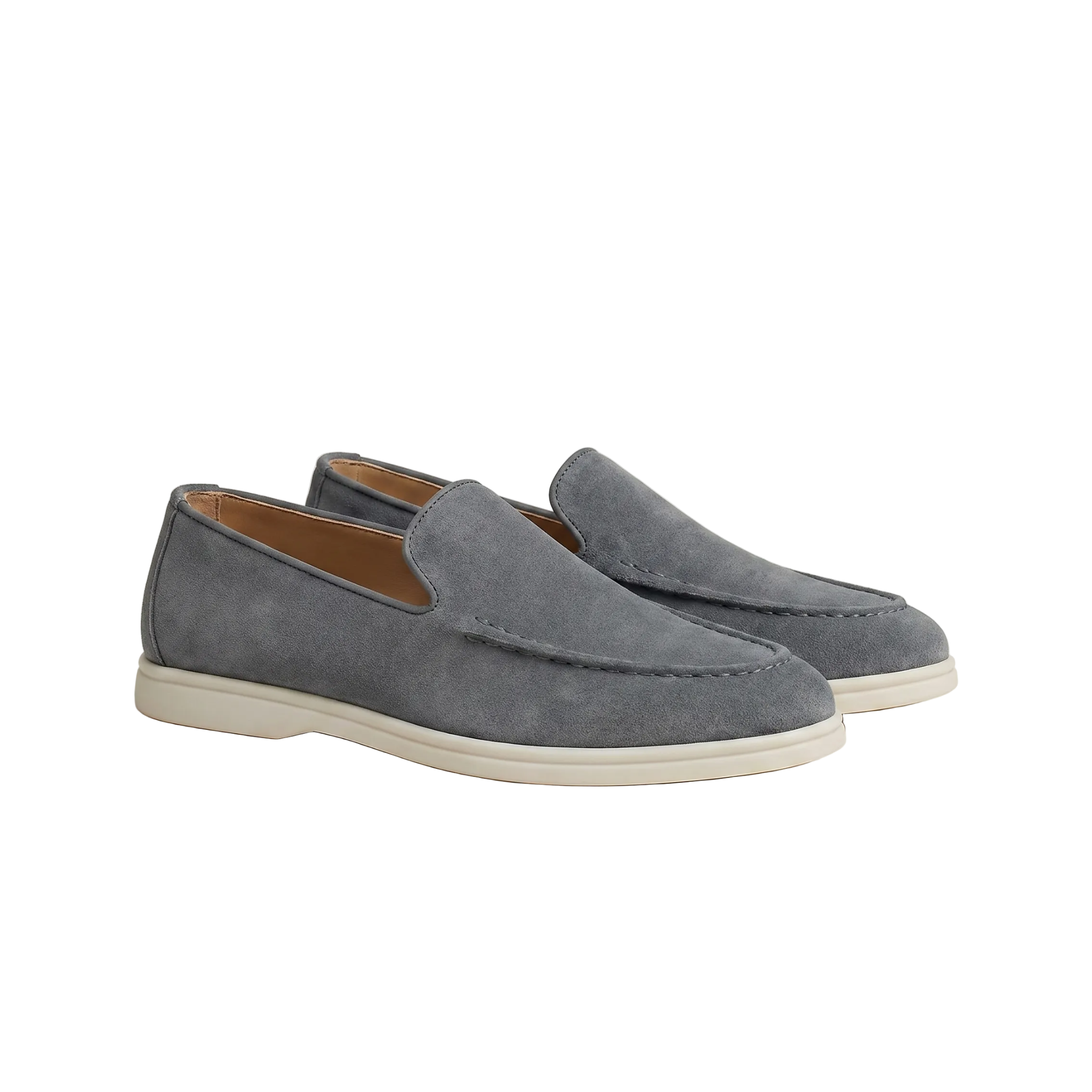 Men's Slip-On Loafers with Smooth Upper on Contrasting White Sole