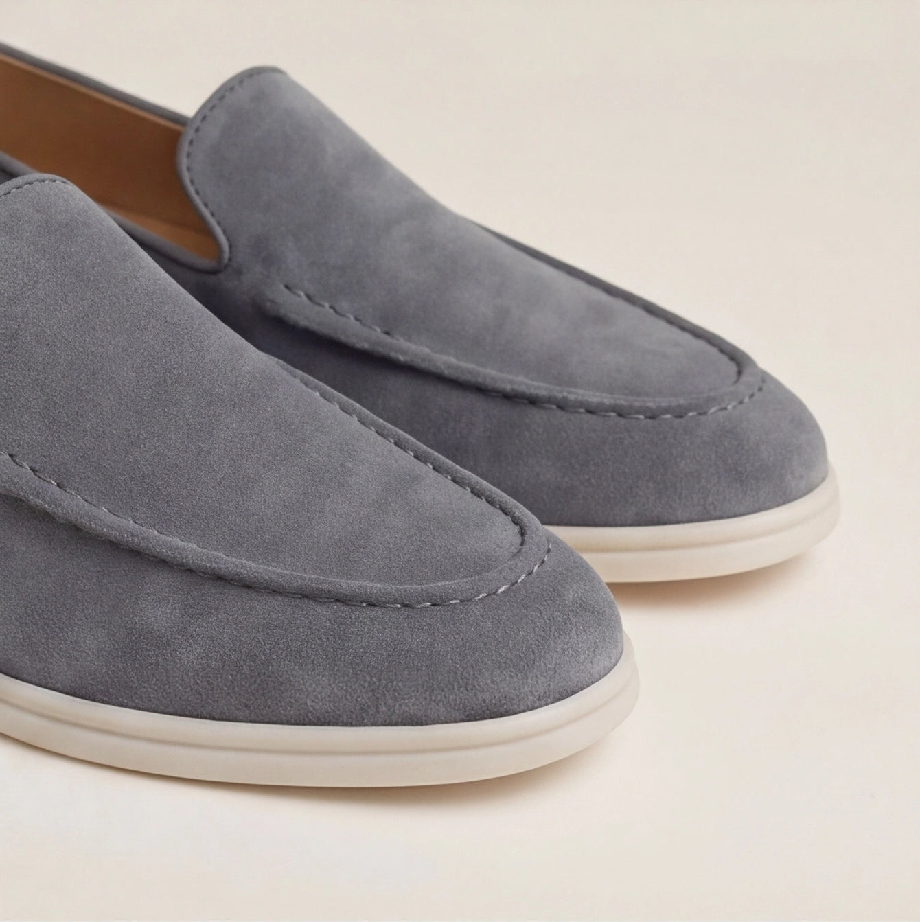 Men's Slip-On Loafers with Smooth Upper on Contrasting White Sole