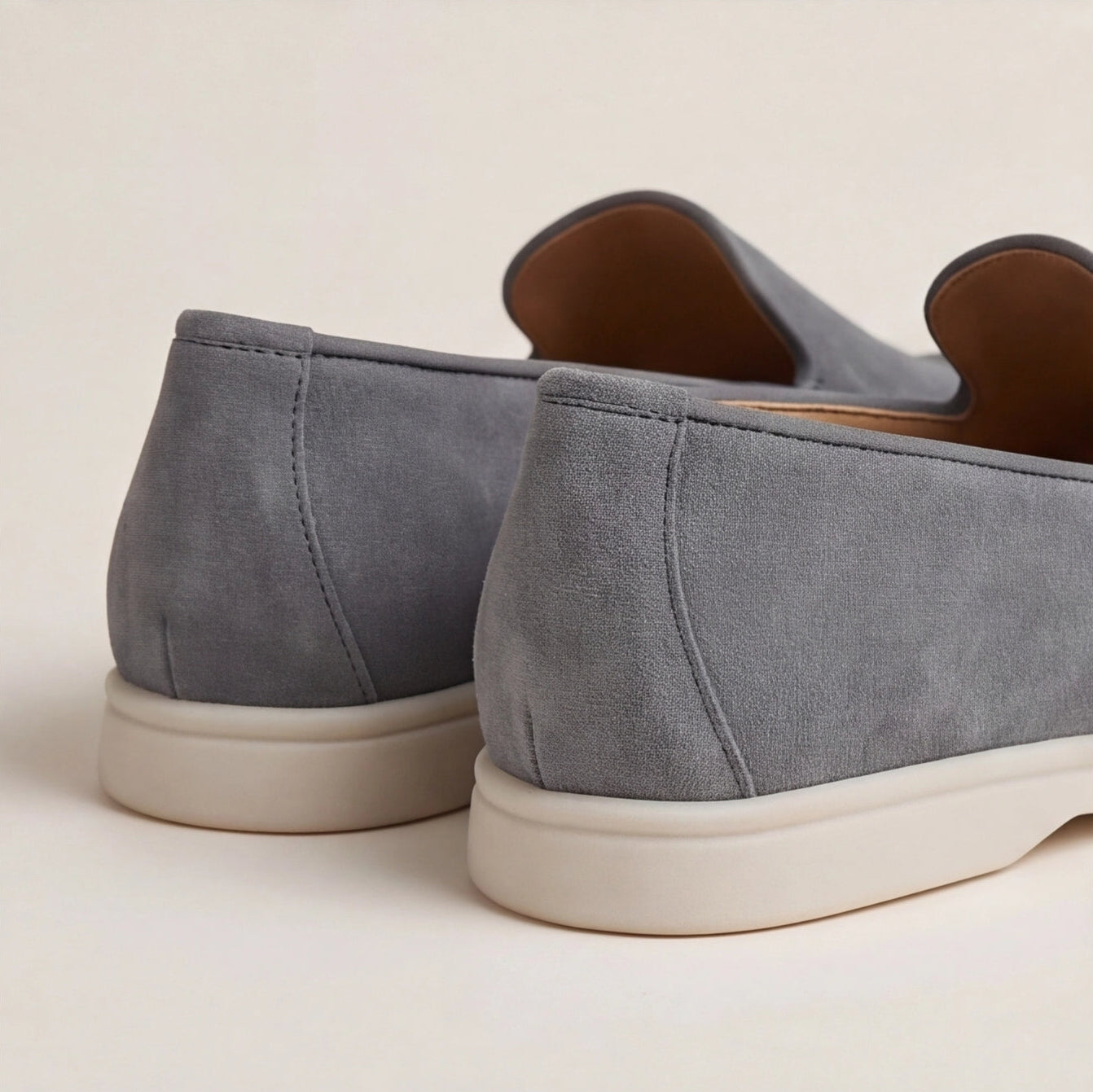 Men's Slip-On Loafers with Smooth Upper on Contrasting White Sole