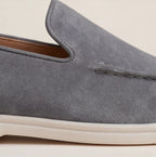 Men's Slip-On Loafers with Smooth Upper on Contrasting White Sole