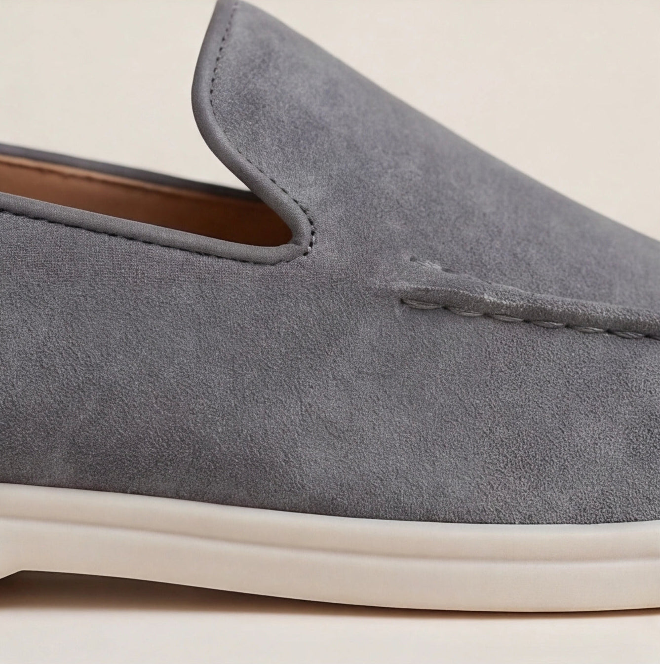 Men's Slip-On Loafers with Smooth Upper on Contrasting White Sole