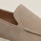 Men's Slip-On Loafers with Smooth Upper on Contrasting White Sole