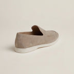 Men's Slip-On Loafers with Smooth Upper on Contrasting White Sole