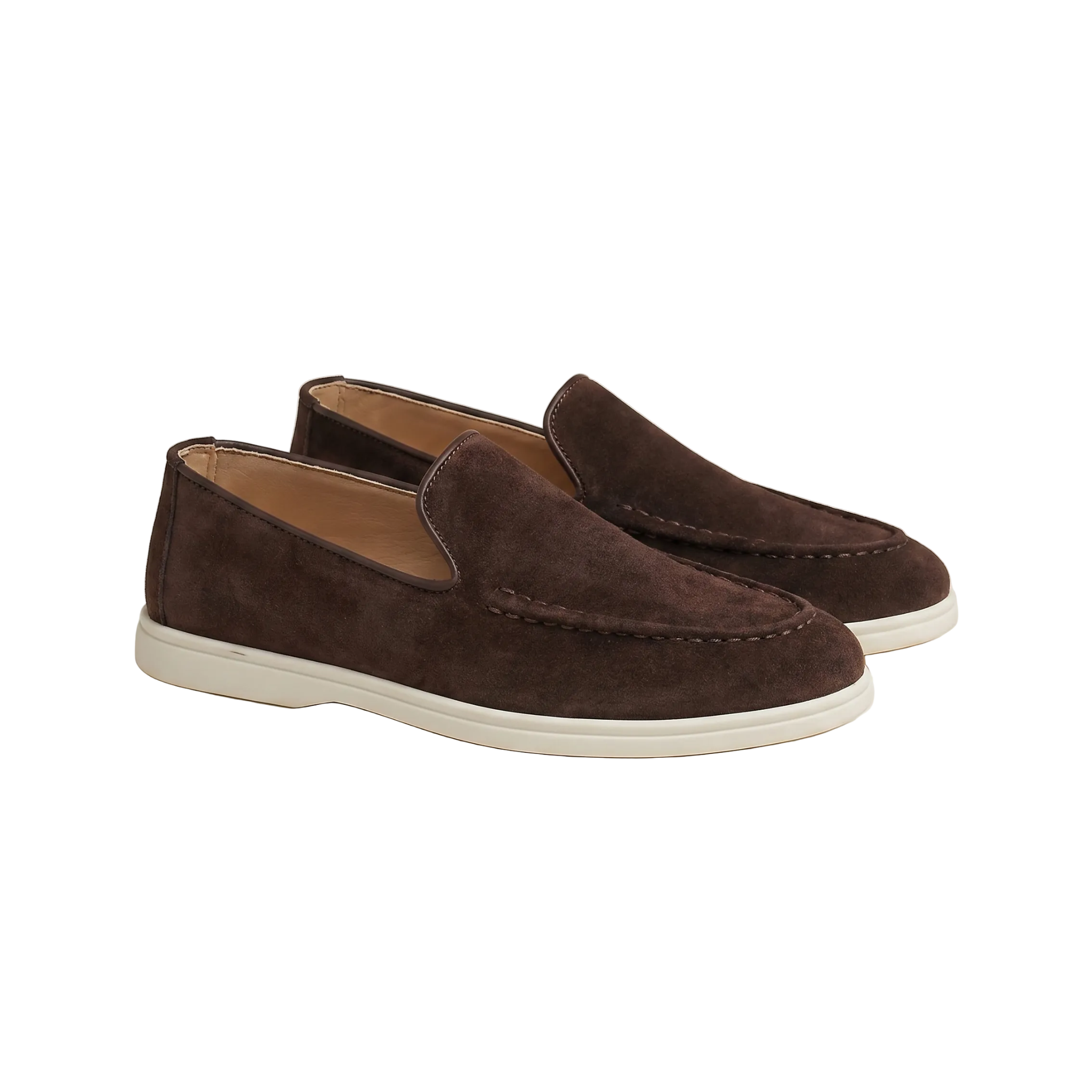Men's Slip-On Loafers with Smooth Upper on Contrasting White Sole