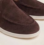 Men's Slip-On Loafers with Smooth Upper on Contrasting White Sole