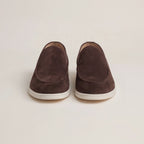 Men's Slip-On Loafers with Smooth Upper on Contrasting White Sole