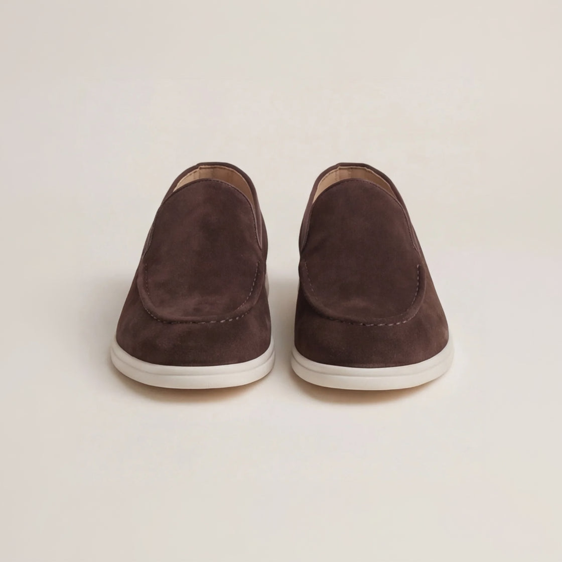 Men's Slip-On Loafers with Smooth Upper on Contrasting White Sole