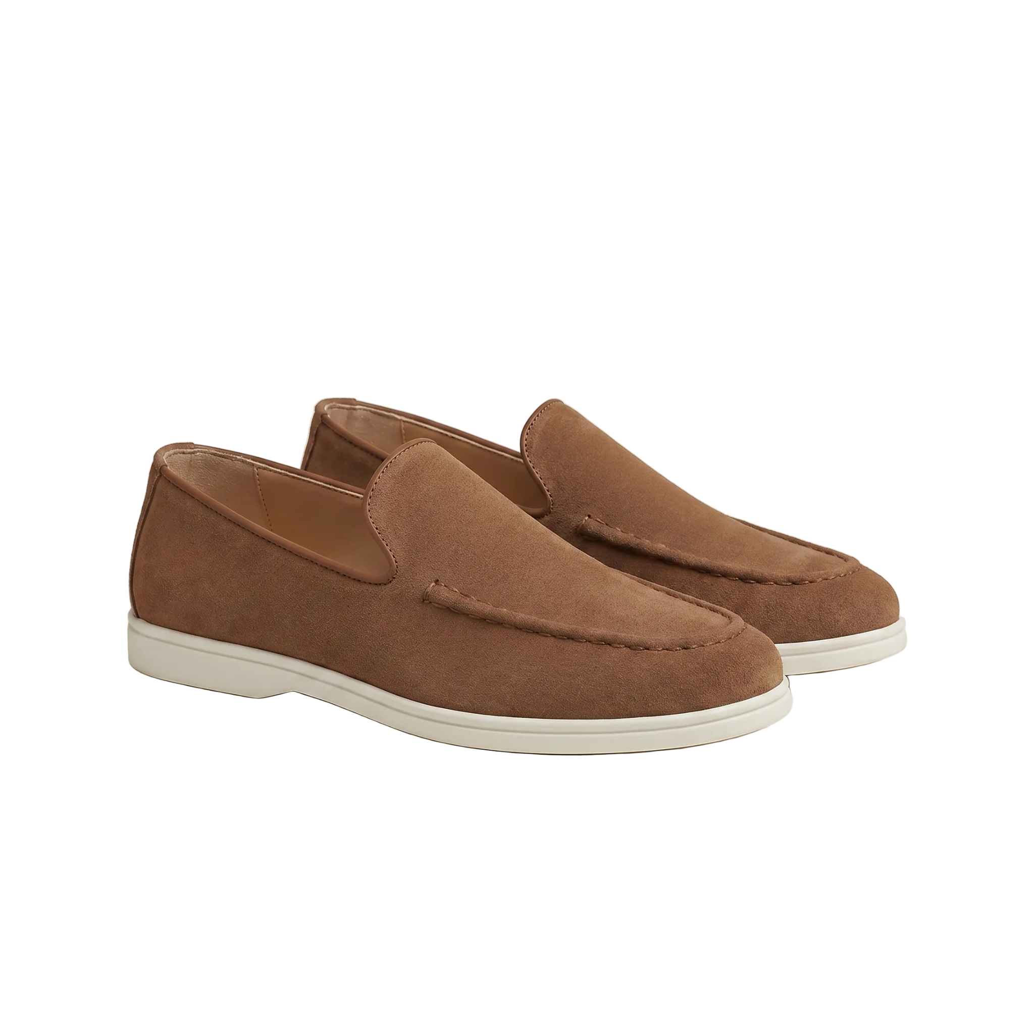 Men's Slip-On Loafers with Smooth Upper on Contrasting White Sole