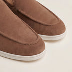 Men's Slip-On Loafers with Smooth Upper on Contrasting White Sole